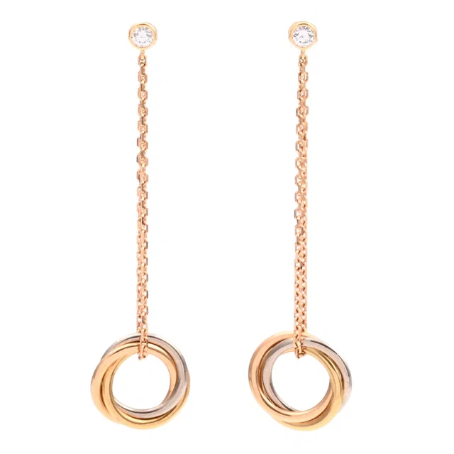Cartier 18K Diamond Trinity Earrings Yellow Gold/Rose Gold/White Gold in White from VINTAGE QOO TOKYO