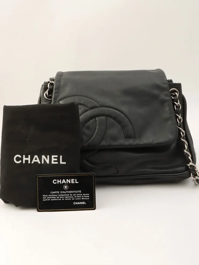 Chanel Around 2007, CC Mark Stitch Chain Shoulder Bag, Black in Black Lambskin from VINTAGE QOO TOKYO, photo 15 of 15