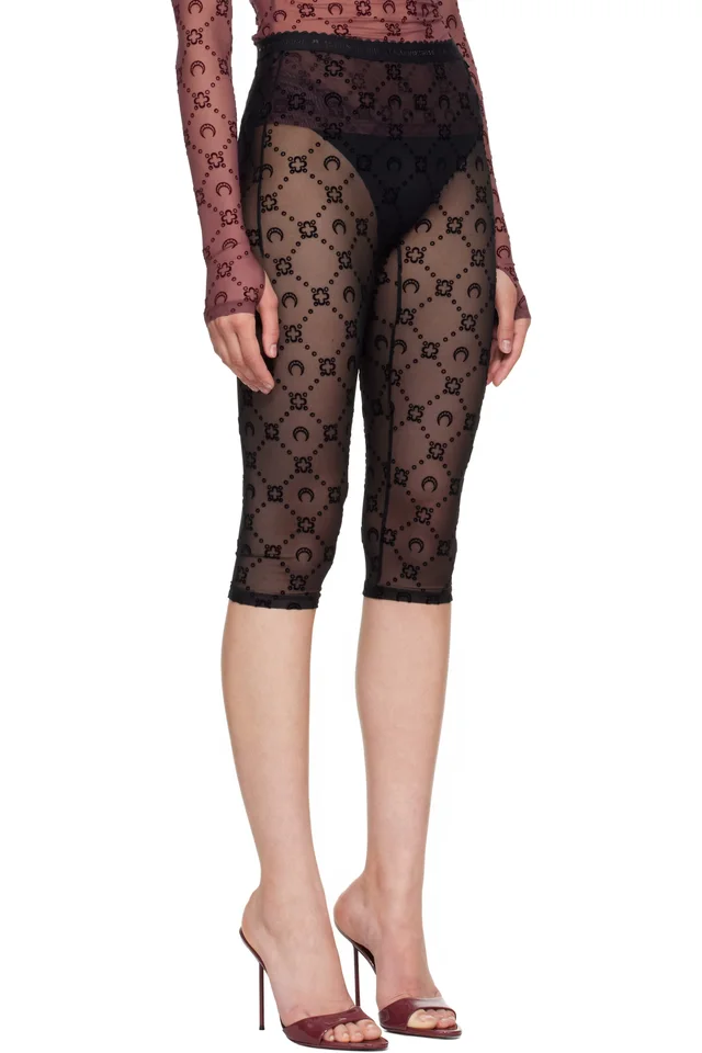 Marine Serre Black Moonogram Mesh Flock Capri Leggings, photo 2 of 4 from SSENSE