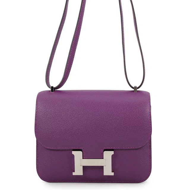 Hermès Constance3 Verso Anemone/Cassis Chevre Myzore Goatskin Size Mini in Goatskin from GALLERY RARE