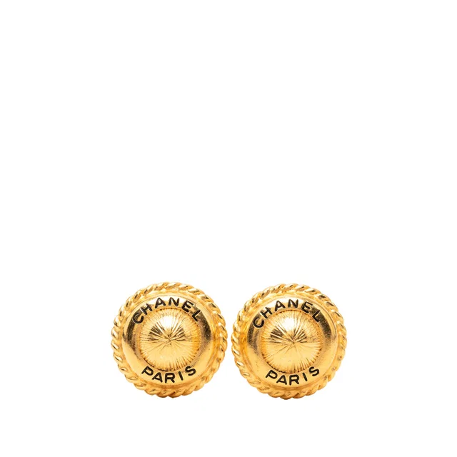 Gold Chanel Gold Plated Logo Round Clip On Earrings in Gold from Designer Revival