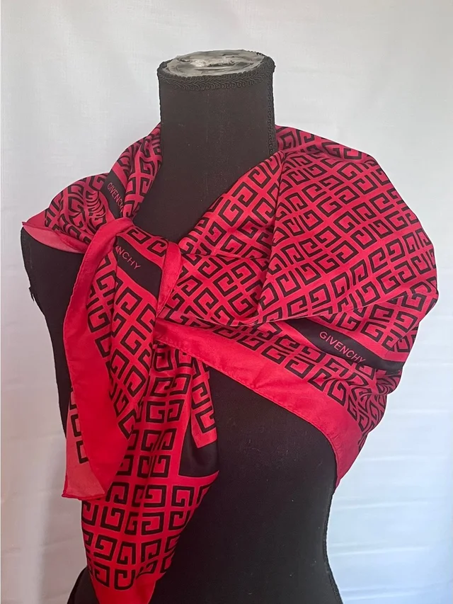 Givenchy Red And Black Logo-Print Silk Wrap in black|red Silk from Poshmark, photo 1 of 1