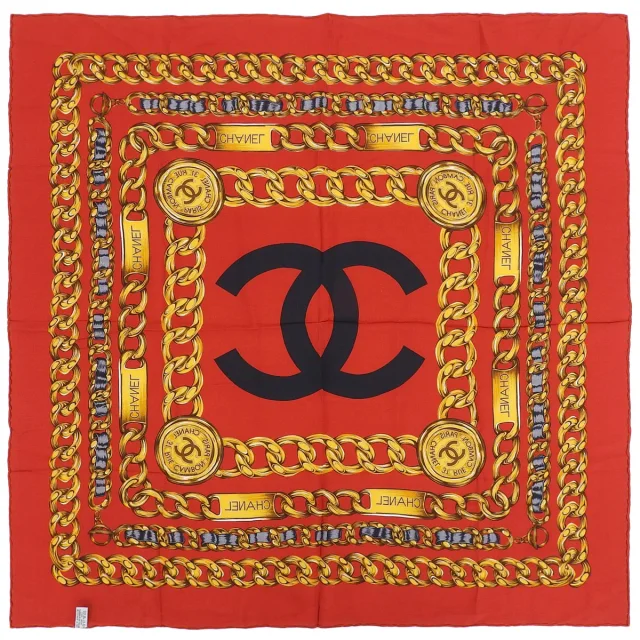 Chanel Chain Pattern Scarf, Red in Red Silk from VINTAGE QOO TOKYO, photo 10 of 10