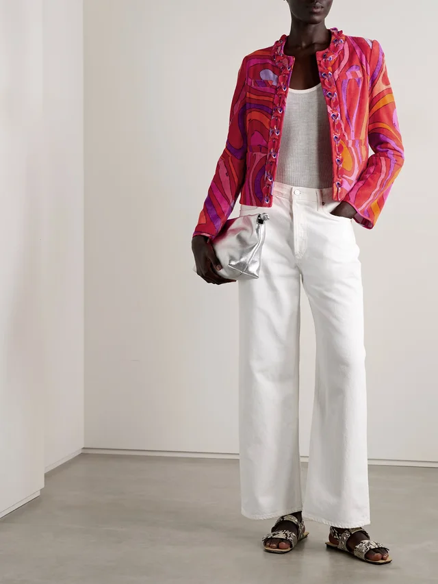PUCCI Embellished twill-trimmed printed cotton-terry jacket in Pink, photo 2 of 2 from NET-A-PORTER (Canada)