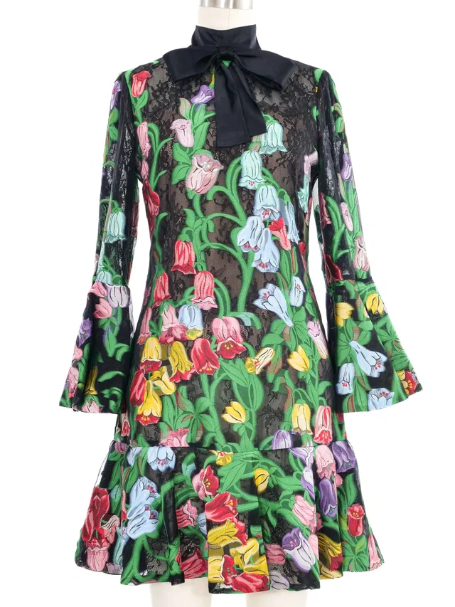 Gucci Floral Layered Lace Dress in Woven leather from Arcade Vintage