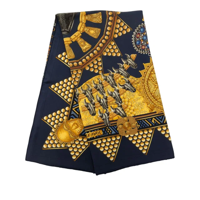 Blue Hermès L Or Des Chefs Silk Scarf 90 Scarves in Blue Silk from Designer Revival