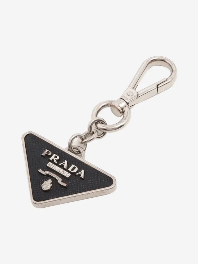 Prada Silver Saffiano and metal keychain in Silver Saffiano leather from Sign of the Times