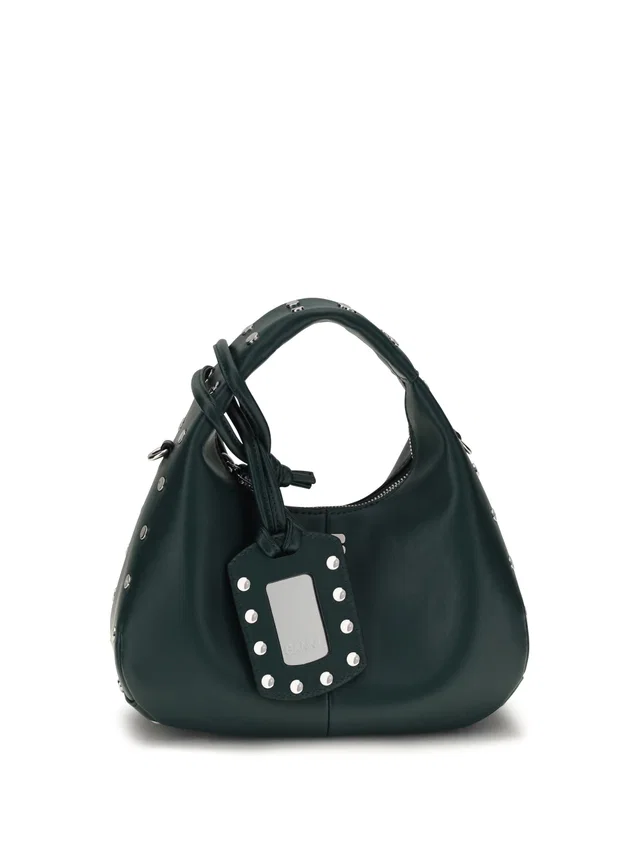 GANNI Studded Recycled Leather Hobo Bag — Green in Green Leather from HEWI