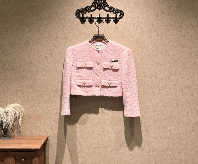 Miu Miu Pink Wool Coat with Gold Buttons / Size 38 / 99% New / 42603 in Pink Wool from Luxury Promise