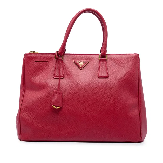 Red Prada Large Saffiano Lux Galleria Double Zip Tote in Red Saffiano leather from Designer Revival