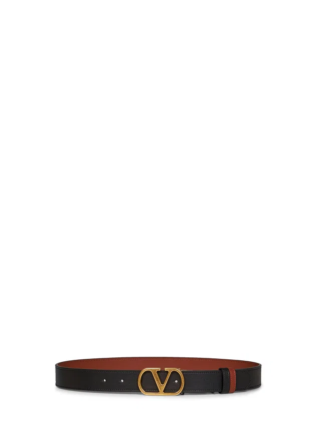 Valentino Garavani Reversible Leather Belt — Black Calf in Black Leather from HEWI