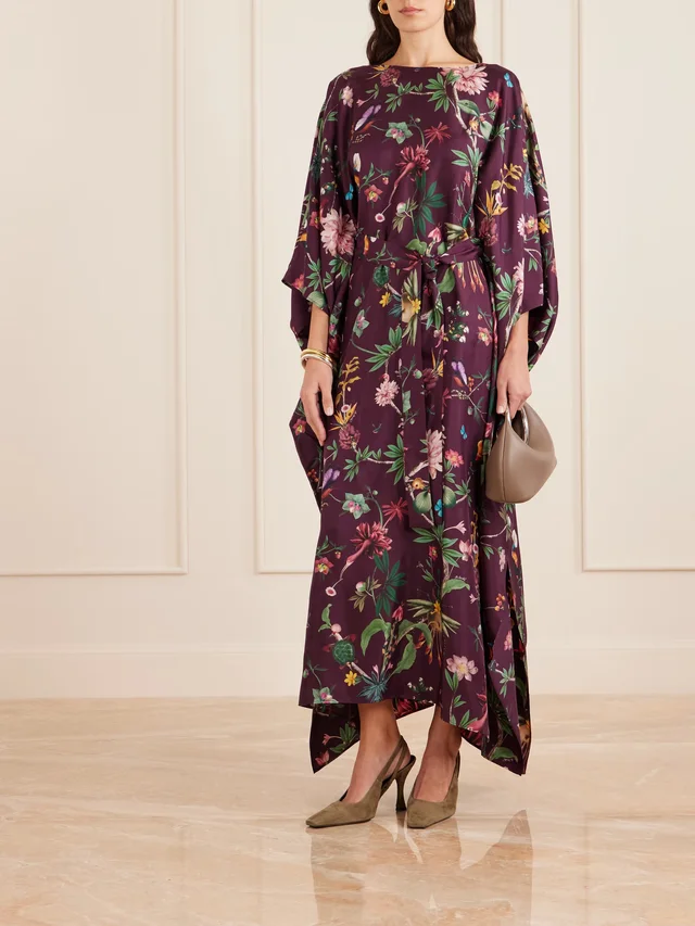 LA DOUBLEJ Belted floral-print silk-twill kaftan in Red, photo 2 of 2 from NET-A-PORTER (Canada)
