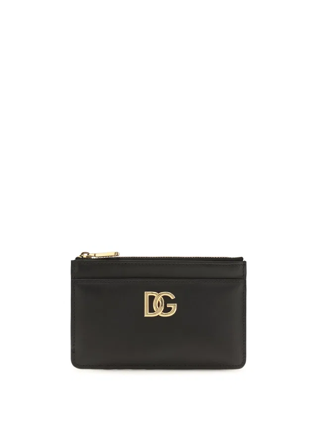 Dolce & Gabbana Logo-Embossed Calfskin Card Case — Black Calf Leather Bos Taurus Wallet in Black Calfskin from HEWI