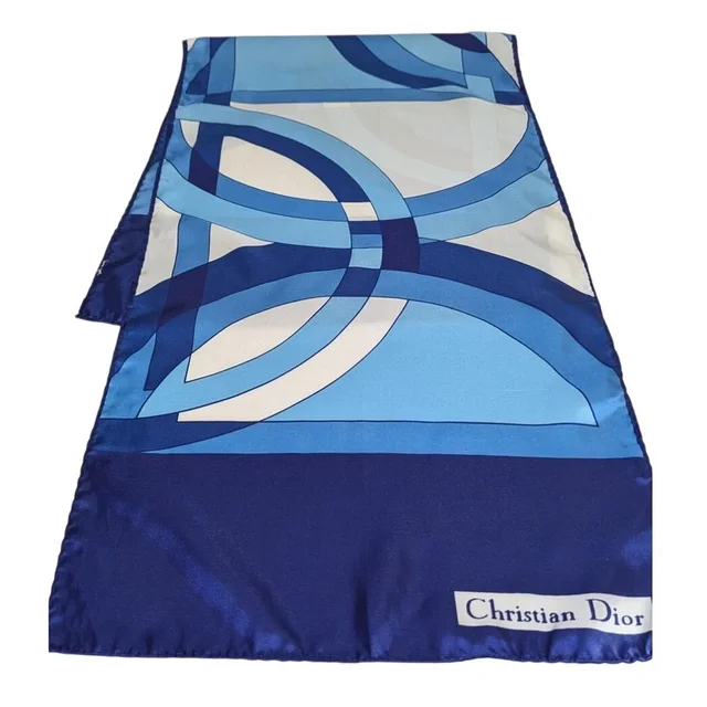 Dior Mod Geometric Scarf Blue & Cream 44" Oblong 70"S 80'sguc in blue|white from Poshmark