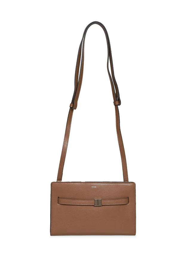 TOTEME Belted Calf Leather Crossbody Bag — Brown in Brown Calfskin from HEWI