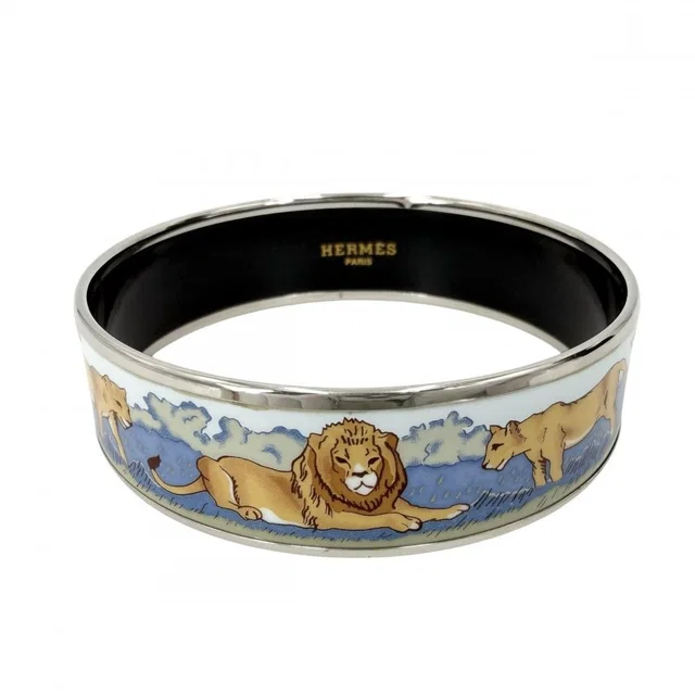 Hermès Bangle Enamel GM Bracelet Lion Cloisonne Blue Black Silver in Black from The Reluxe