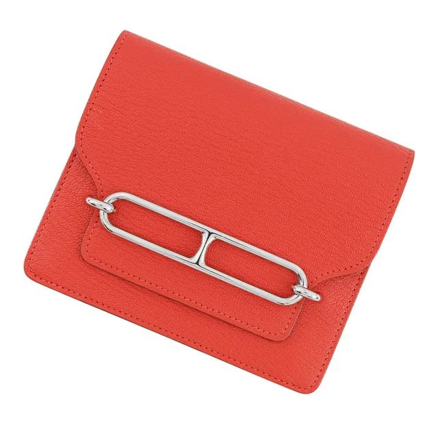 Hermès Roulis Slim Rouge Coeur Chevre Myzore Goatskin in Red Goatskin from GALLERY RARE