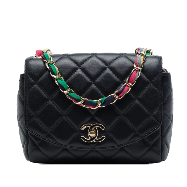 Black Chanel Small Quilted Lambskin Cocovado Ribbon Chain Flap Crossbody Bag in Black Lambskin from Designer Revival