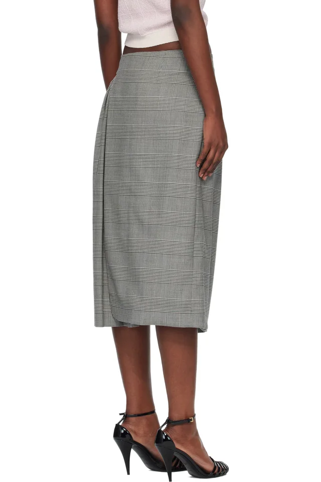 BALMAIN Black & White Prince Of Wales Jacquard Midi Skirt, photo 3 of 4 from SSENSE