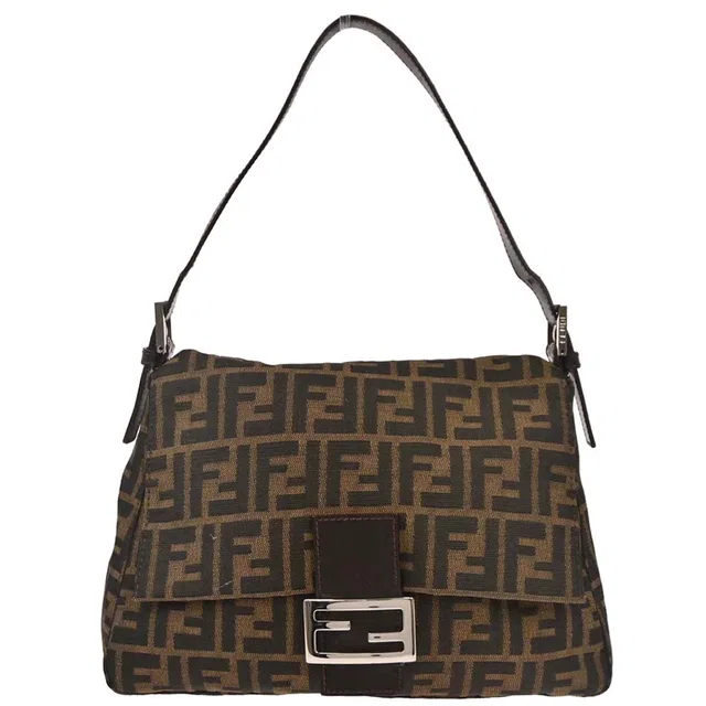 Fendi Brown Canvas Zucca Mamma Baguette Handbag in Brown Canvas from AMORE Vintage Tokyo