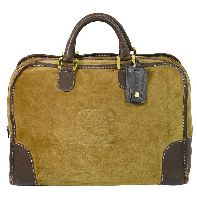 Loewe Amazona 40 Anagram Boston Bag Suede Leather Beige in Beige Suede from The Reluxe
