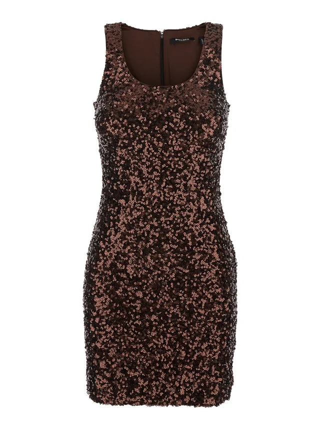 Rotate Dress with U-Neck and All-Over Applied Sequins in Brown for Women in Brown, photo 2 of 6 from Gaudenzi Boutique
