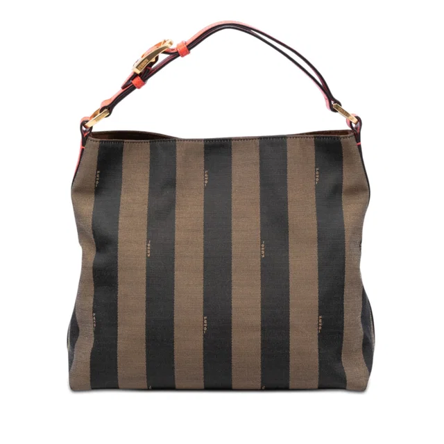 Brown Fendi Pequin Canvas Shoulder Bag in Brown Canvas from Designer Revival