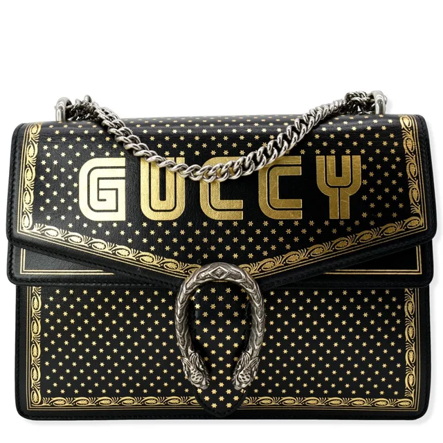 Gucci Guccy Dionysus Medium Star Print Leather Shoulder Bag Black 400235 in Black Leather from Dallas Designer Handbags