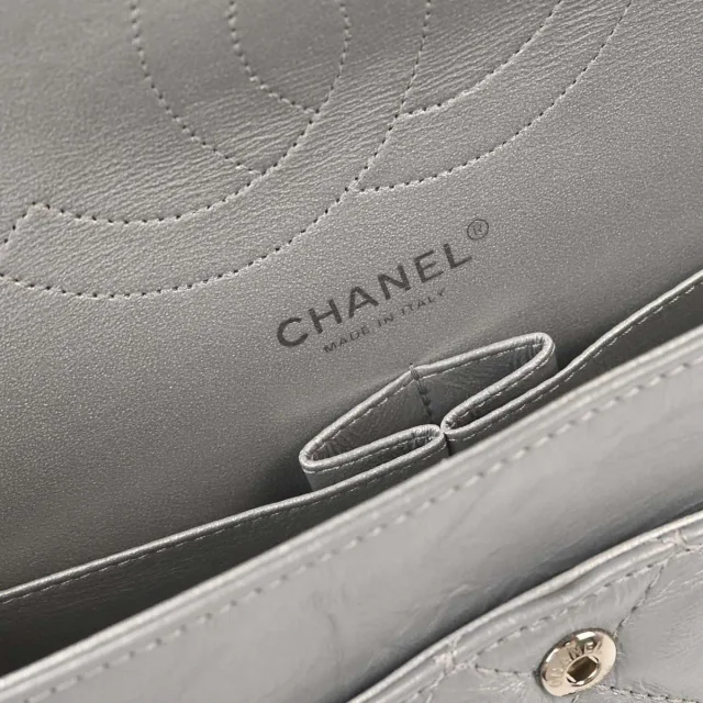 Chanel Reissue 2.55 Double Compartment Flap Quilted Aged Calfskin Silver Bag in Silver Calfskin from HEWI, photo 11 of 15