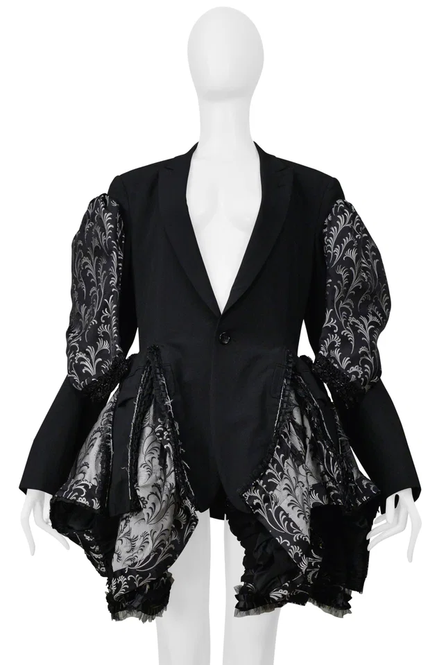 Comme des Garçons Black Fancy Coat With Silver-tone Embroidery 2006 in Black Wool from Resurrection Vintage