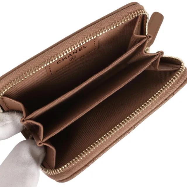 Chanel Classic Zipped Coin Purse Wallet Brown Shiny Caviar Light Gold Hardware in Brown Caviar leather from Madison Avenue Couture, photo 7 of 8