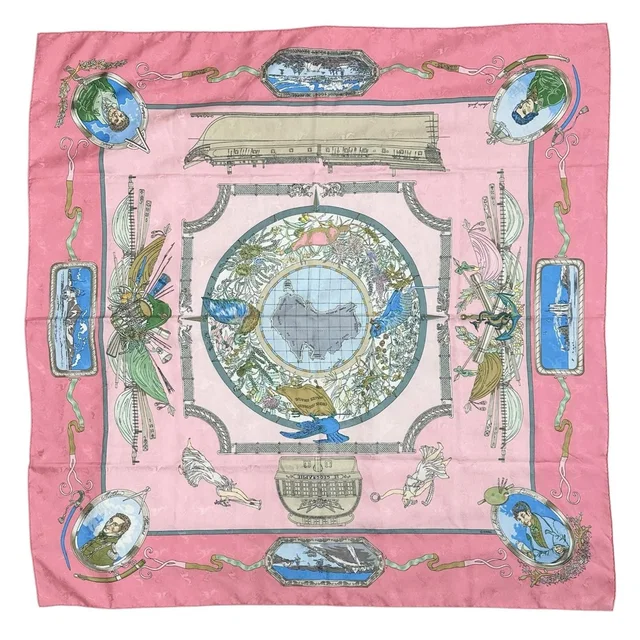 Hermès Carre 90 le Geographe Geographer Silk Pink Scarf in Pink Silk from The Reluxe