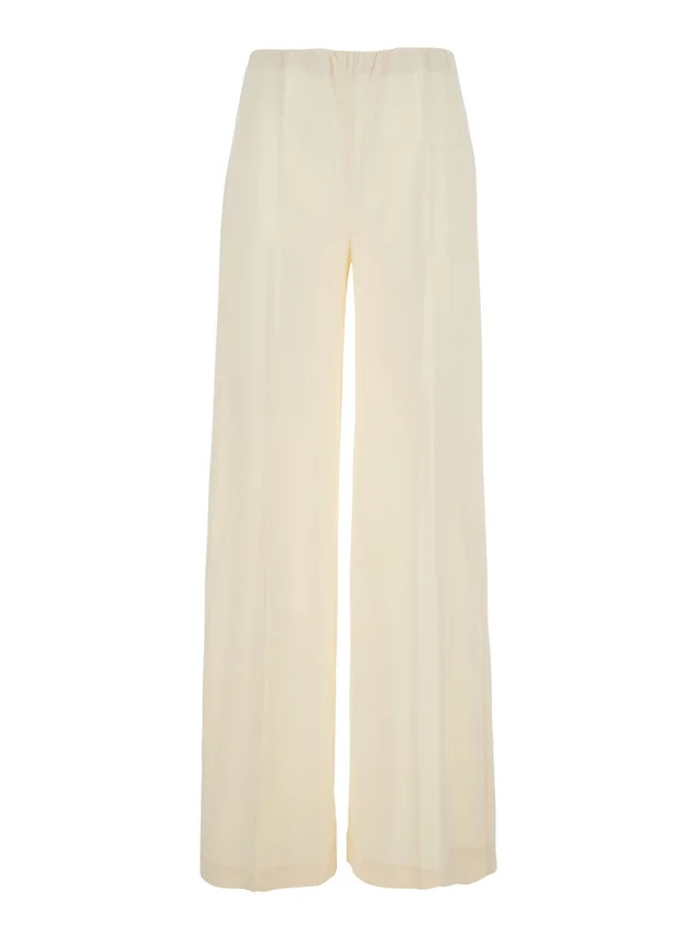 JUCCA White Fabric Elasticated Waist Pants for Women in White, photo 2 of 6 from Gaudenzi Boutique