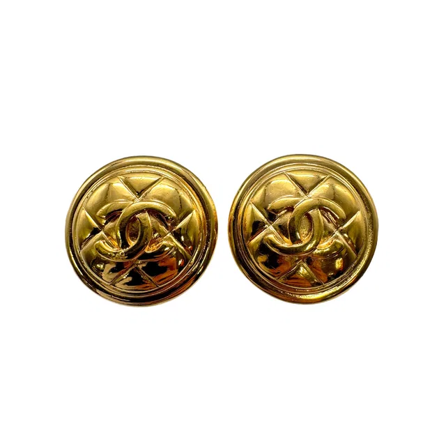 Chanel Vintage Earrings Cocomark Round Matelasse Accessory from Luxury Promise