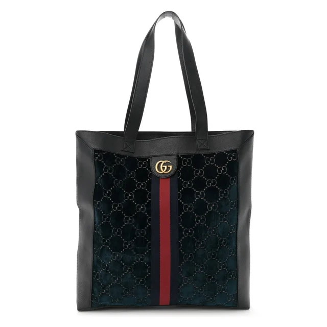 Gucci Ophidia Large Web Tote Velvet & Calfskin Leather Bag - Black in Black Calfskin from H&T