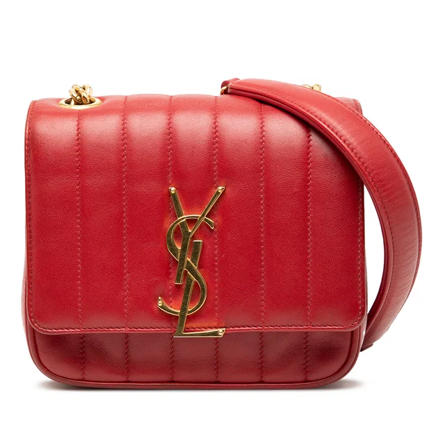 Red Saint Laurent Small Lambskin Monogram Vicky Chain Bag in Red Lambskin from Designer Revival