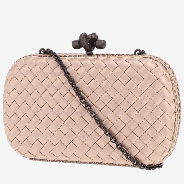 Bottega Veneta ‘Knot’ clutch in satin and beige snakeskin in Beige Satin from Collector Square