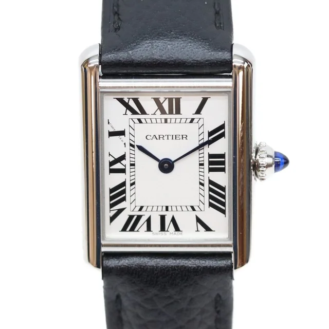 Cartier SS Tank Must SM Silver Dial Leather in Silver Leather from The Reluxe