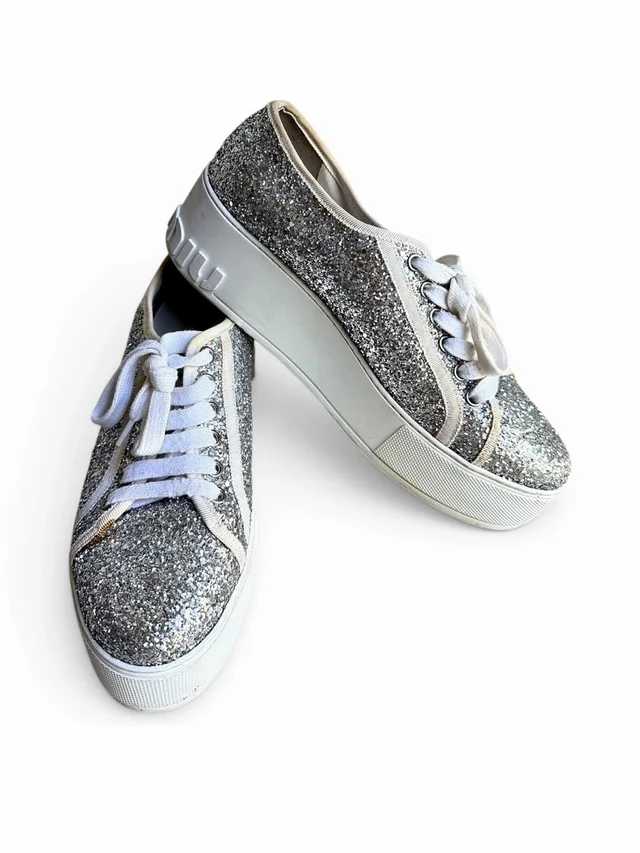 Miu Miu Silver Glitter Platform Sneakers in silver|gray|white from Poshmark