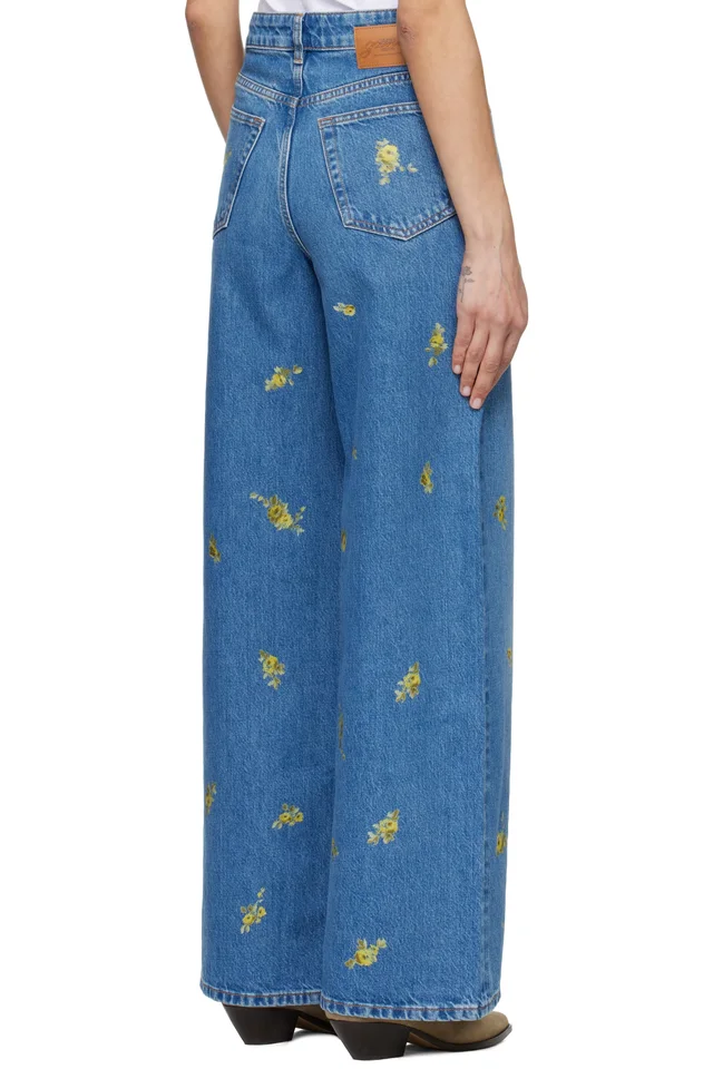 GANNI Blue Printed Flower Lari Jeans, photo 3 of 4 from SSENSE