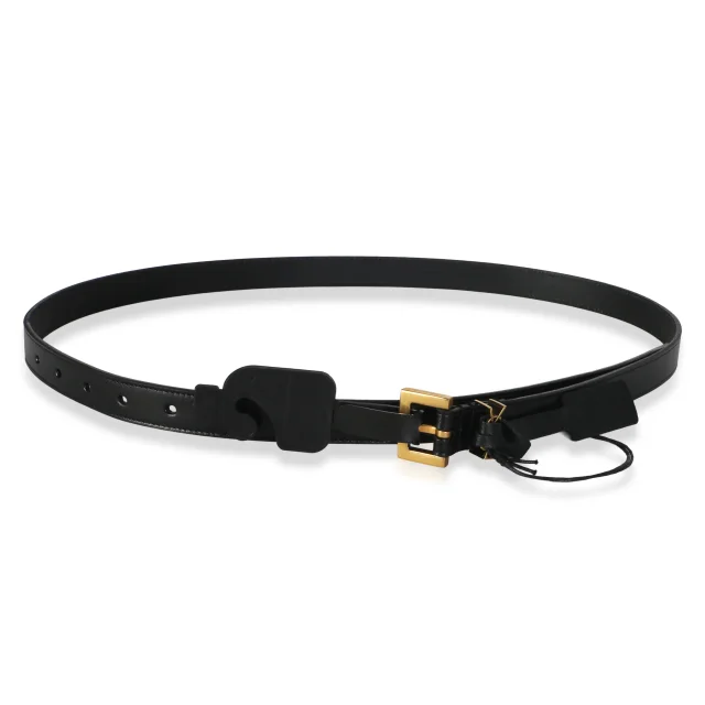 Saint Laurent Smooth Leather Cassandre Thin Belt 80 in Black Leather from myGemma