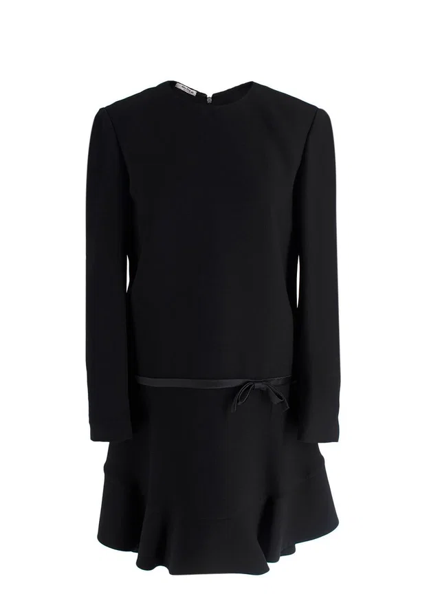 Miu Miu Black Long Sleeve Bow Detail Mini Dress in Black from HEWI