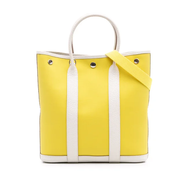 White Hermès Toile and Negonda Garden File 28 Satchel in White Canvas from Designer Revival
