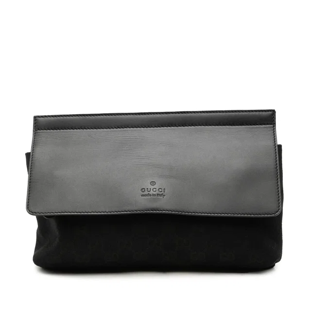 Black Gucci GG Canvas and Leather Web Belt Bag in Black Canvas from Designer Revival
