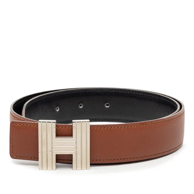 Black Hermès Chevre Mysore Cadena H Reversible Belt in Black Goatskin from Designer Revival