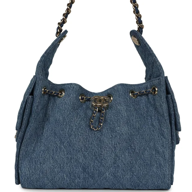 Chanel Small 25 Hobo Bag Blue Washed Denim Light Gold Hardware in Blue Denim from Madison Avenue Couture