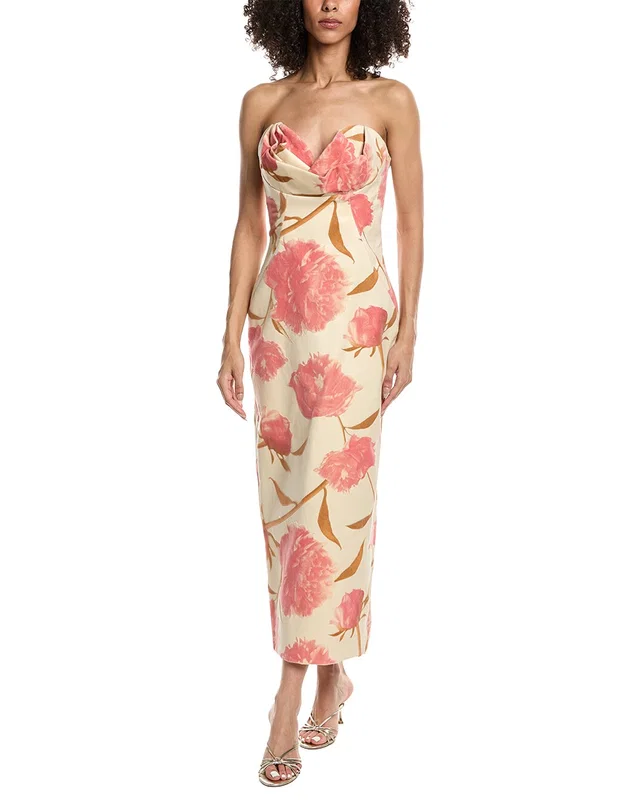 Lela Rose Draped Bust Sheath Dress in https://asset2.ruecdn.com/images/sw/105058/1050589504_RLSW_pink multi.jpg, image 1 of 1 from Rue La La