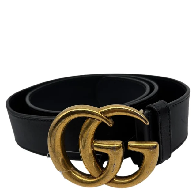 Gucci Double G Marmont Buckle Smooth Leather Belt Size 75.30 Black 400593 in Black Leather from Dallas Designer Handbags