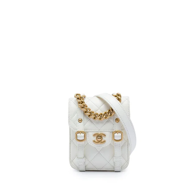 White Chanel Mini Aged Calfskin City School Flap Satchel in White Calfskin from Designer Revival