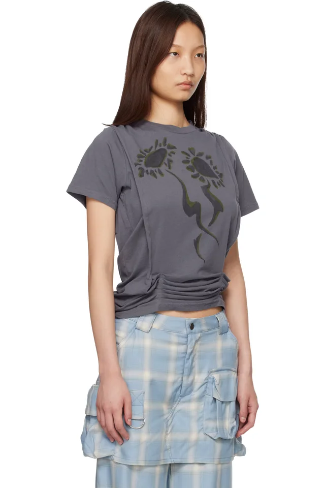 Collina Strada Gray 'Charcoal Daisies' Hazel T-shirt, photo 2 of 4 from SSENSE